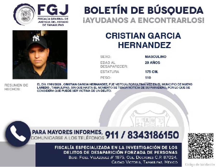 Boletín de Búsqueda Cristian García