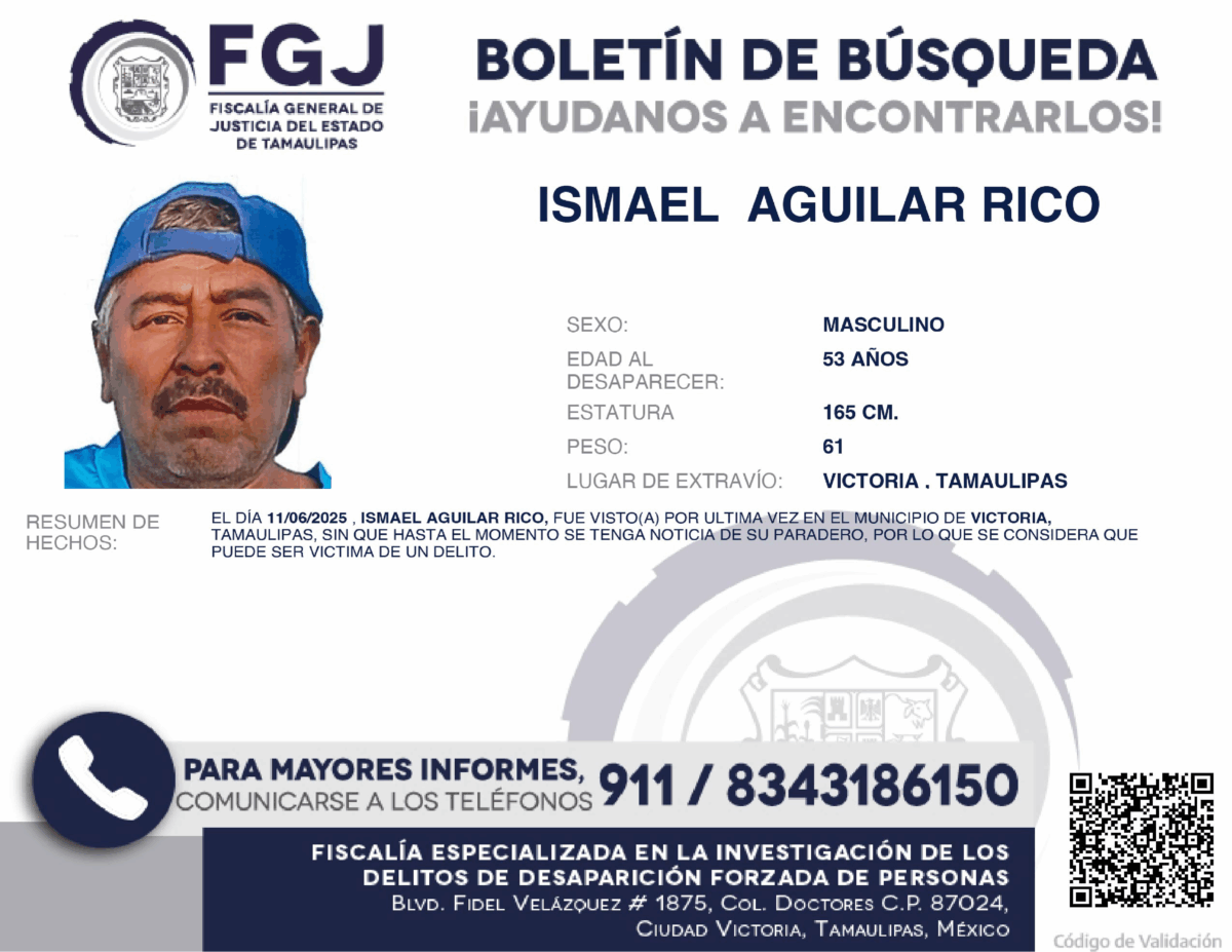 Boletín de Búsqueda Ismael Aguilar