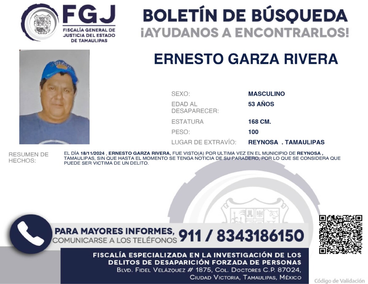 Boletín de Búsqueda Ernesto Garza Rivera