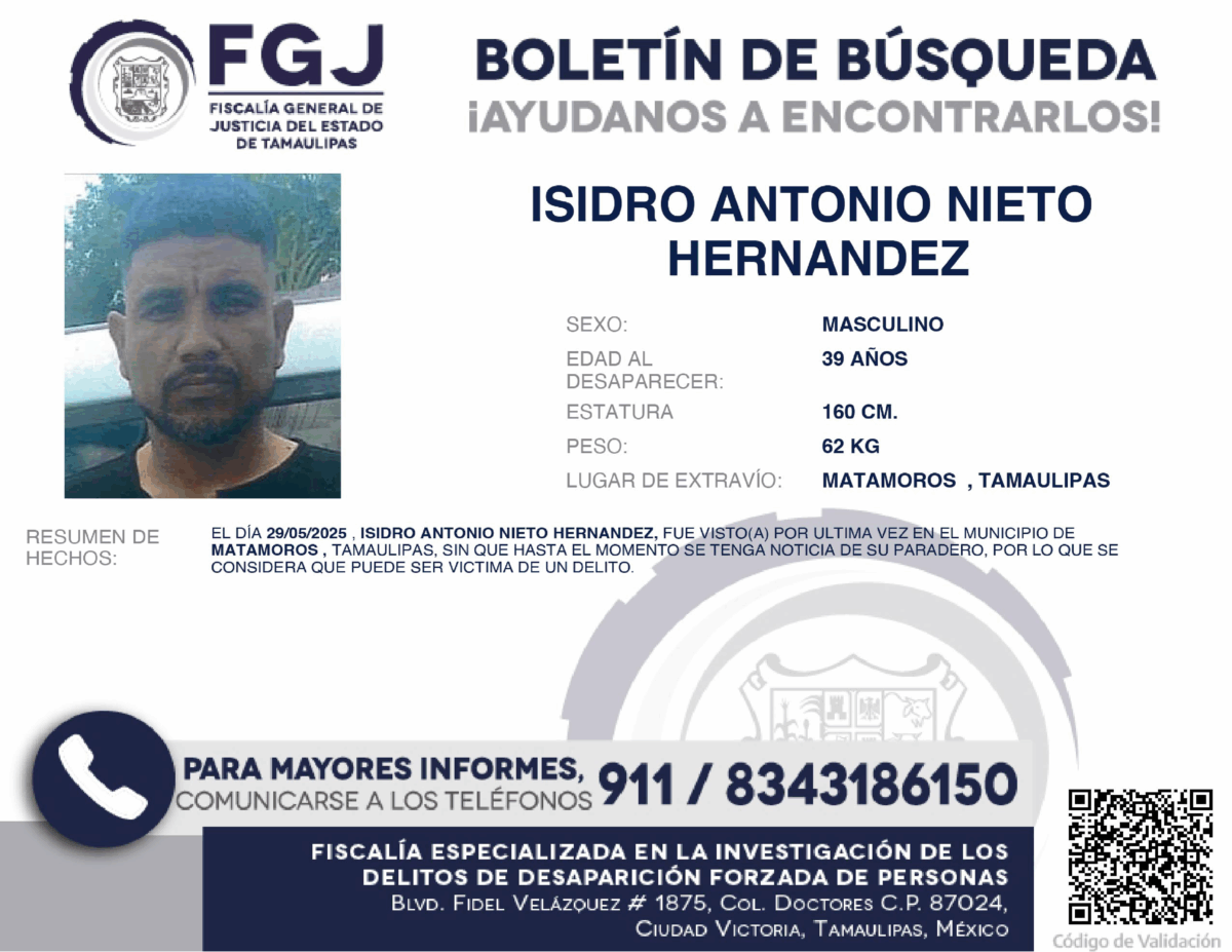 Boletín de Búsqueda Isidro Antonio