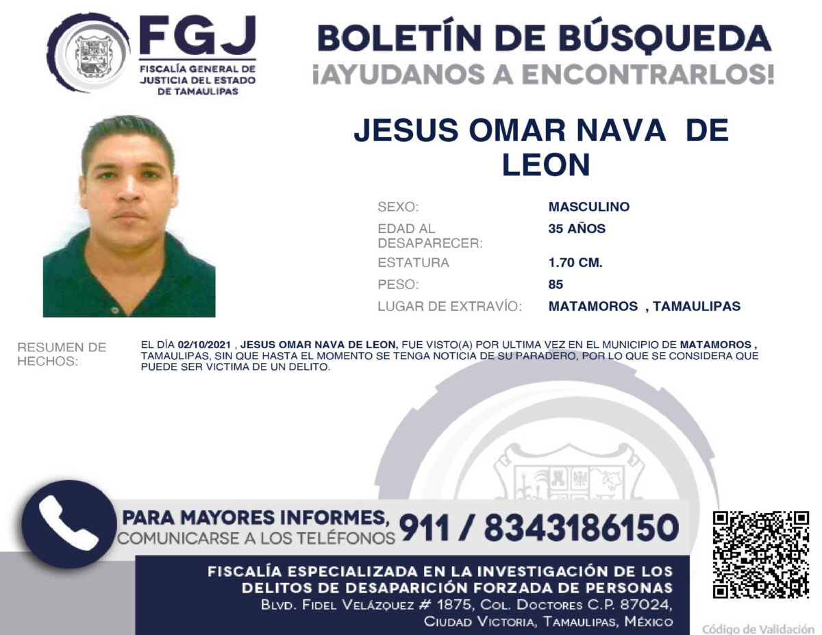 Boletín de Búsqueda Jesus Omar Nava de León