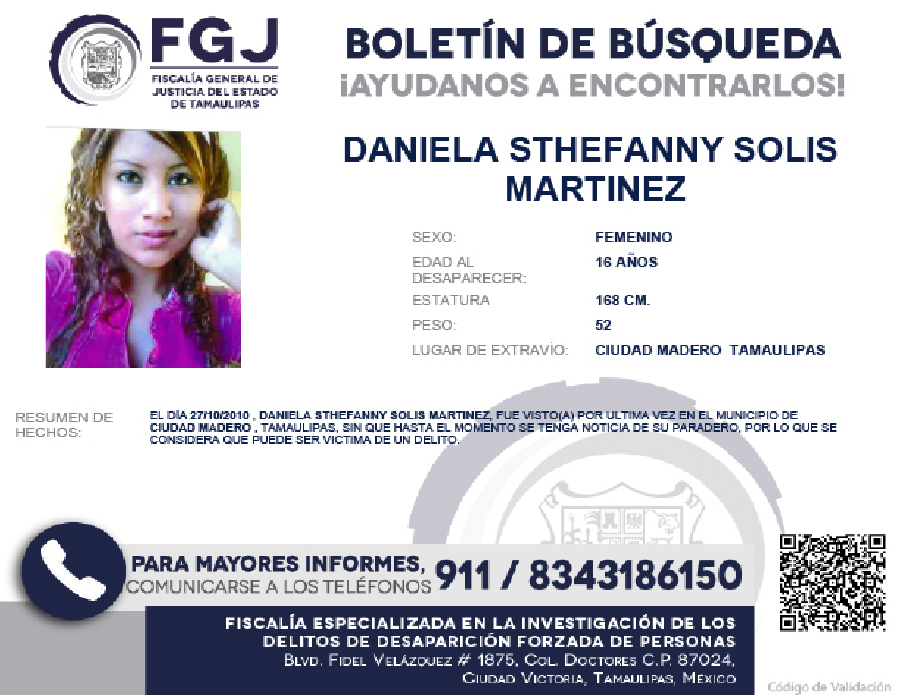 Boletín de Búsqueda Daniela