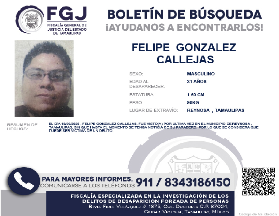 Boletín de Búsqueda Felipe Gonzáles