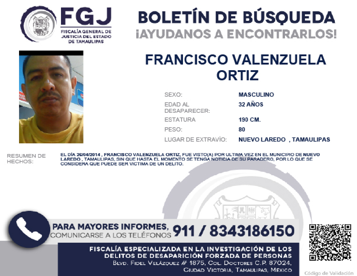 Boletín de Búsqueda Francisco Valenzuela