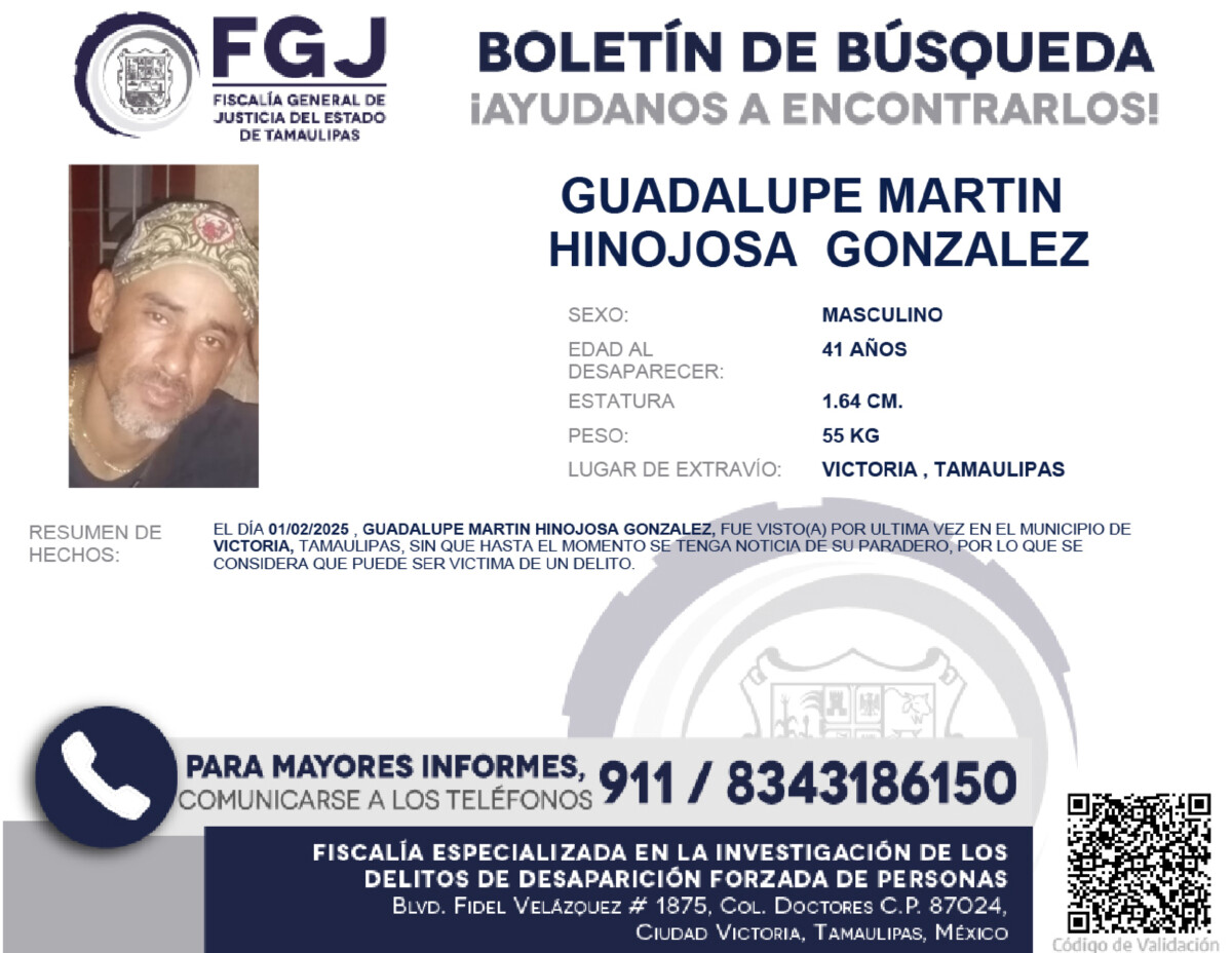 Boletín de Búsqueda Guadalupe Martin Hinojosa