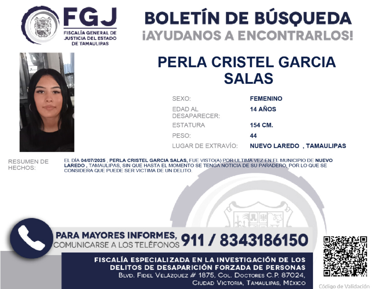 Boletín de Búsqueda Perla Cristel