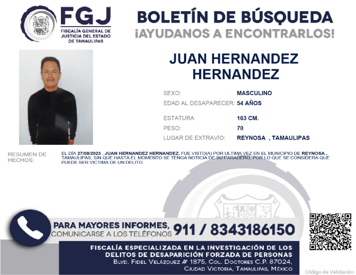 Boletín de Búsqueda Juan Hernández
