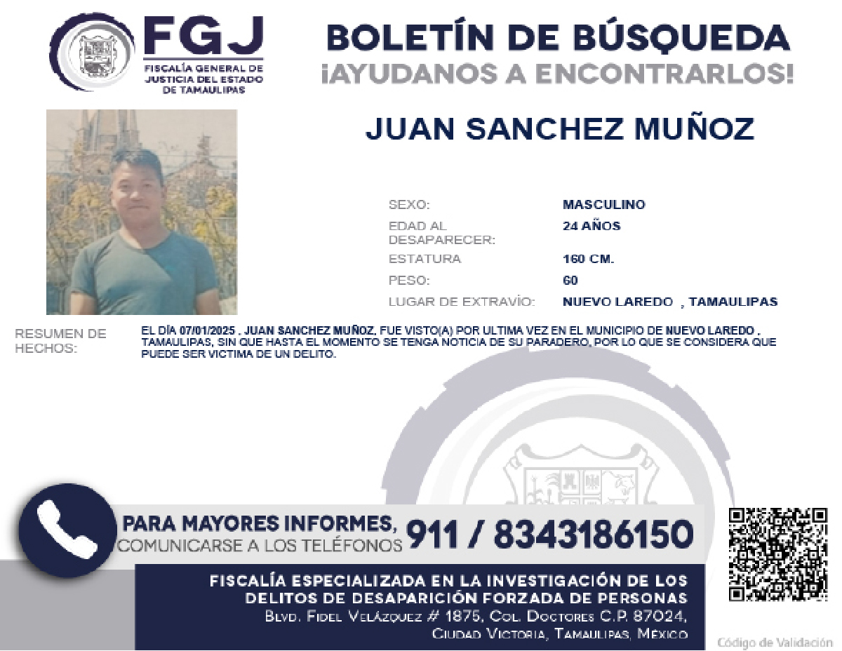Boletín de Búsqueda Juan Sanchez