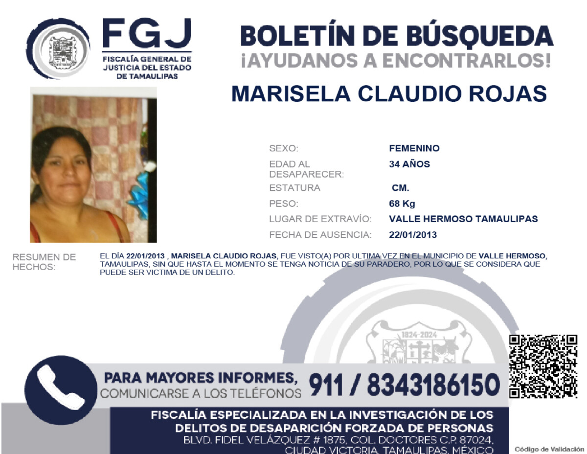 Boletín de Búsqueda Marisela