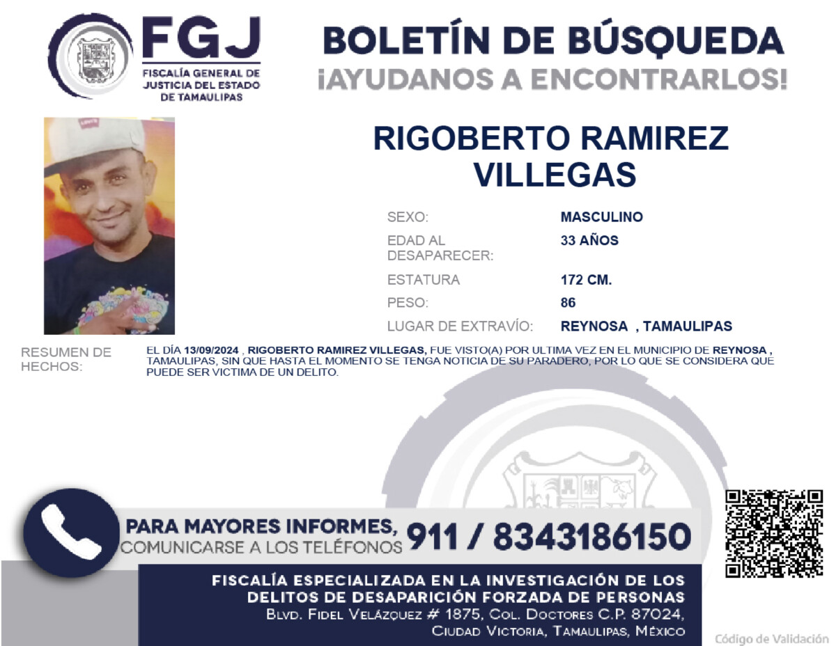 Boletín de Búsqueda Rigoberto Ramirez