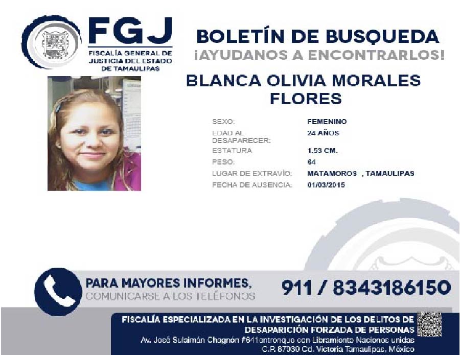 Boletin de busqueda Blanca Olivia