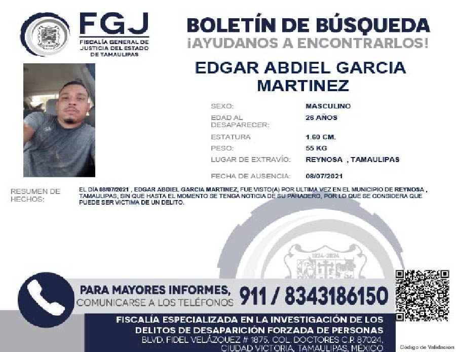 Boletín de Búsqueda Edgar Abdiel