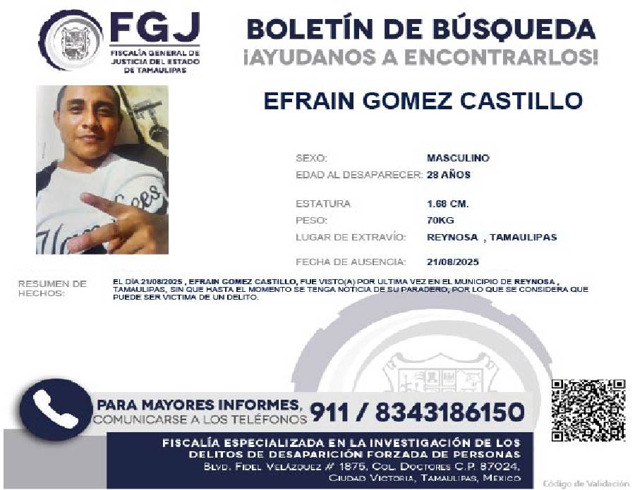 Boletín de Búsqueda Efrain Gomez