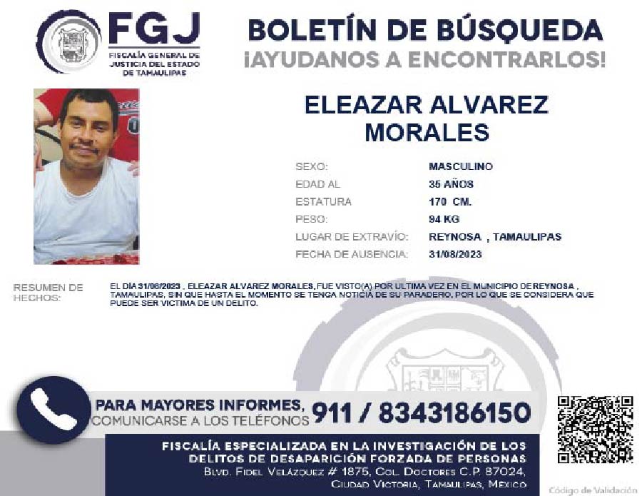 Boletín de Búsqueda Eleazar Alvarez