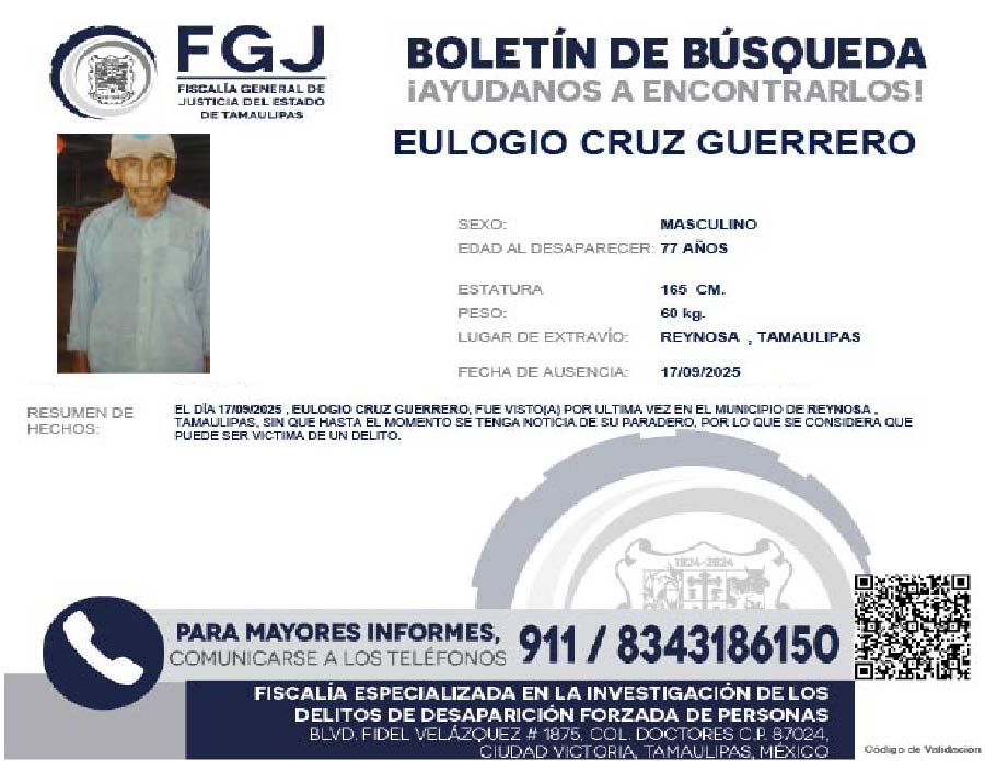 Boletín de Búsqueda Eulogio Cruz