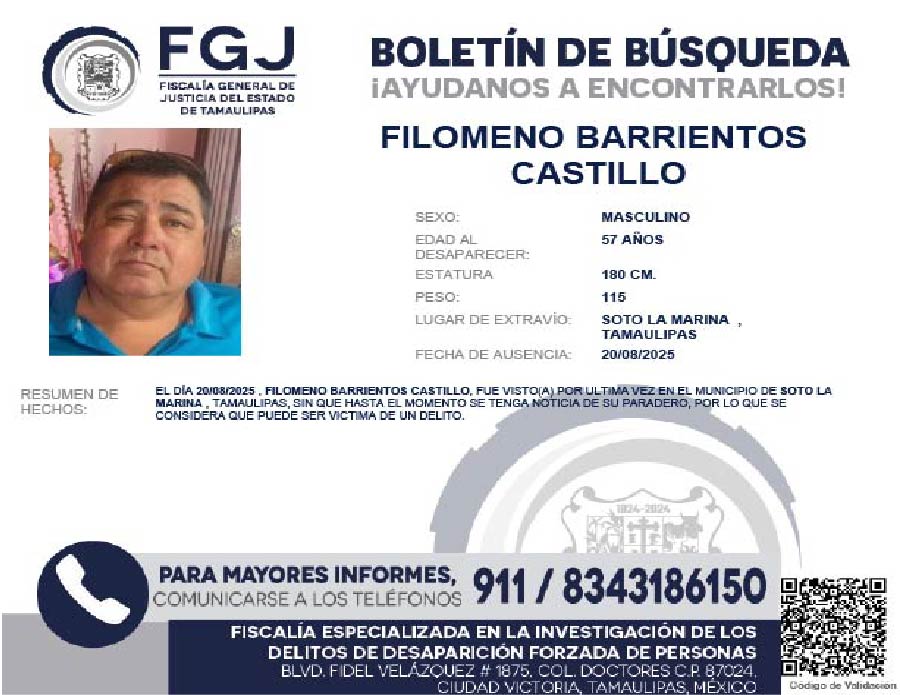 Boletín de Búsqueda Filomeno Barrientos