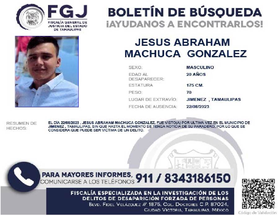Boletín de Búsqueda Jesús Abraham Machuca