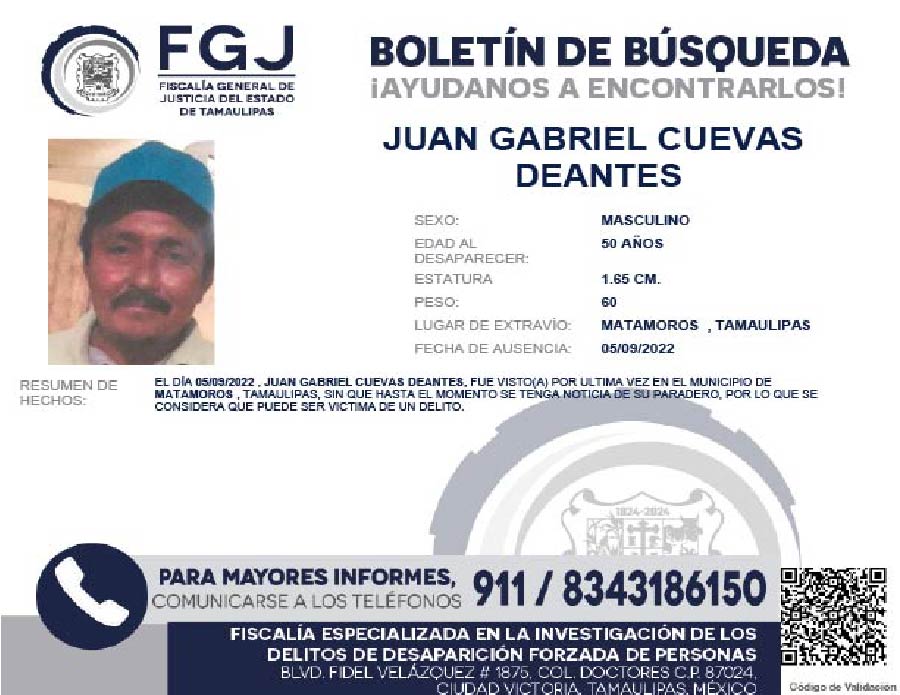 Boletín de Búsqueda Juan Gabriel Cuevas