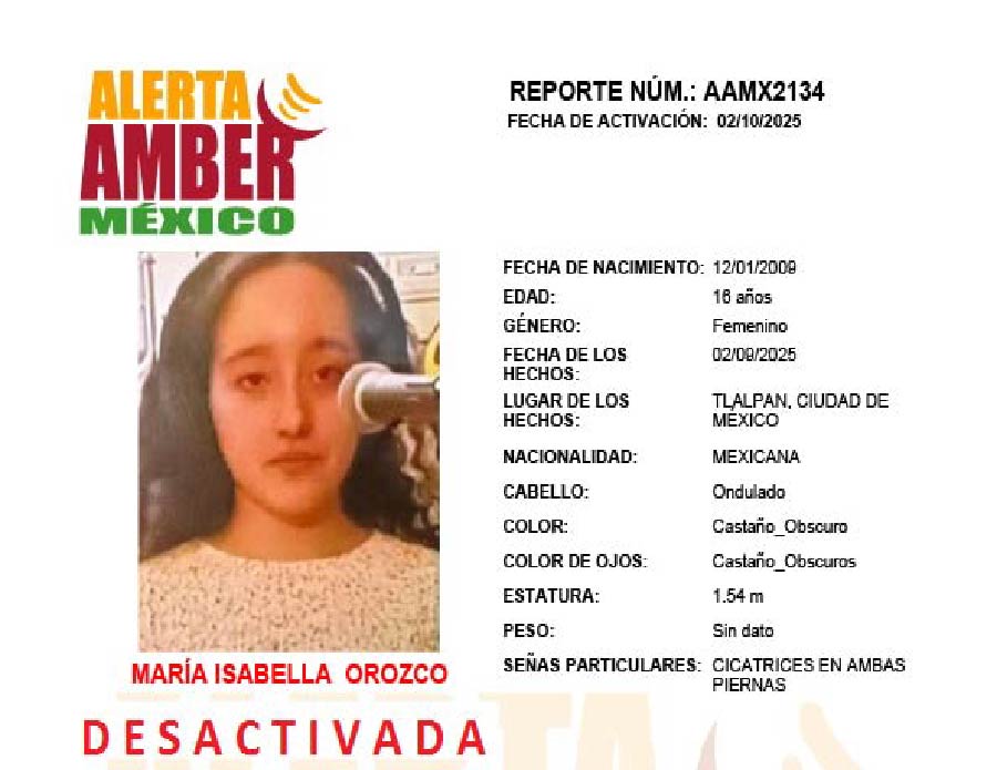 Alerta Amber Maria Isabella