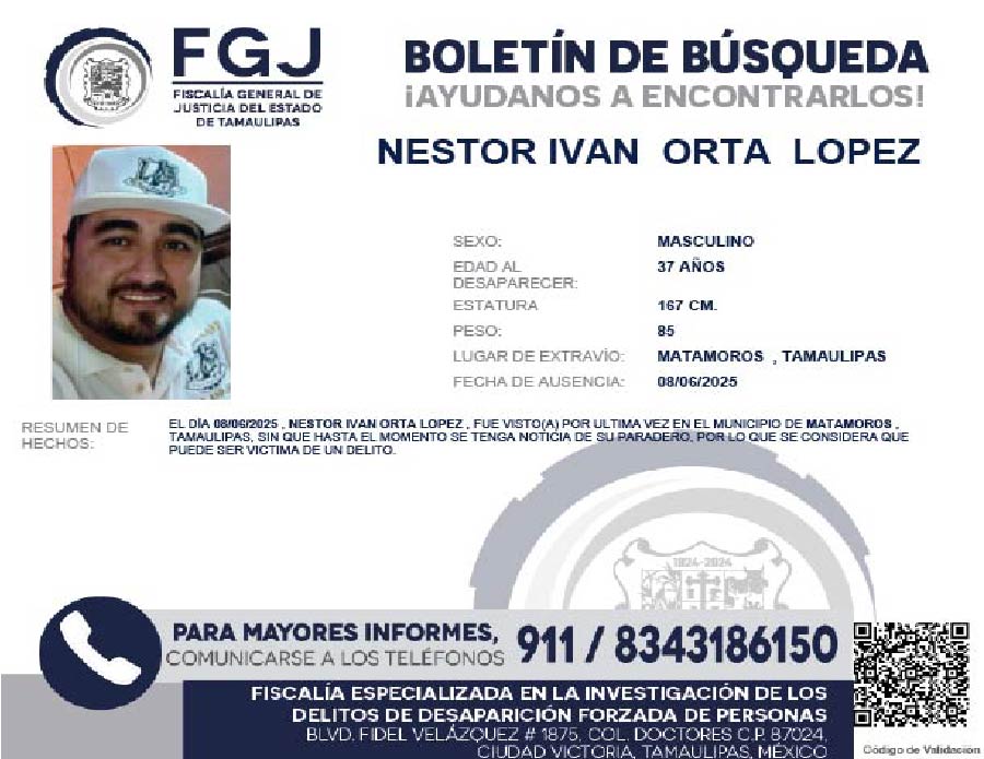 Boletín de Búsqueda Nestor Ivan Orta