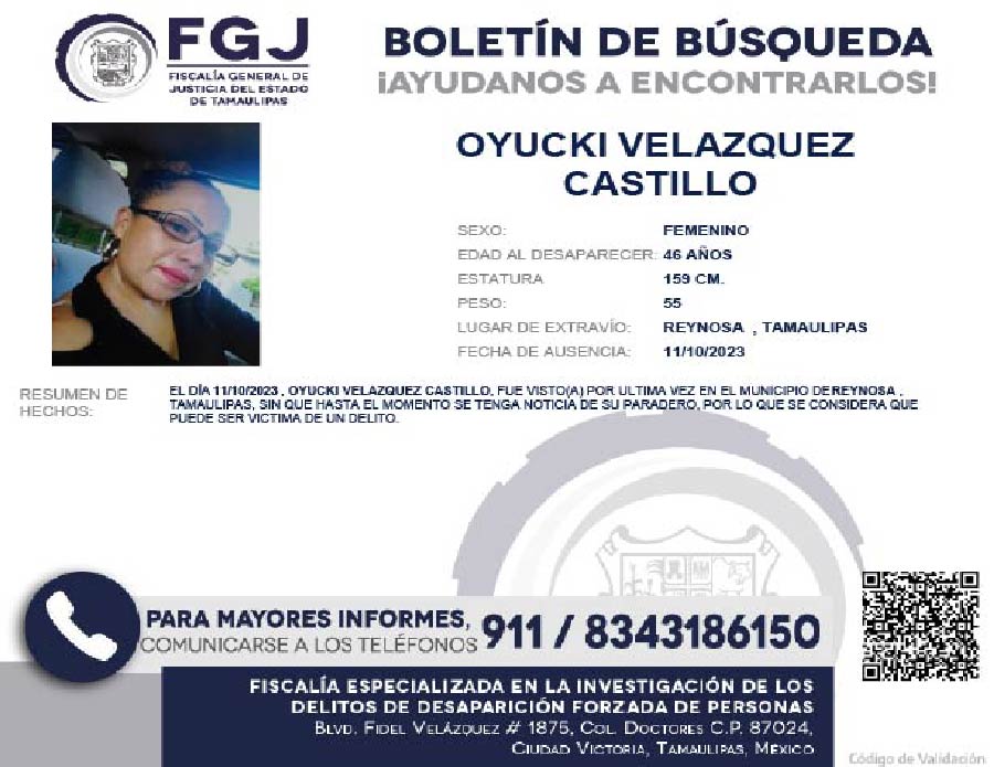 Boletín de Búsqueda Oyucki Velazquez