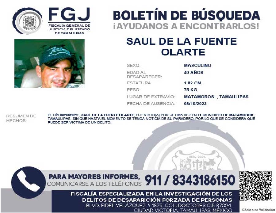 Boletín de Búsqueda Saul de la Fuente