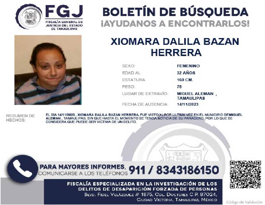 Boletín de Búsqueda Xiomara Dalila