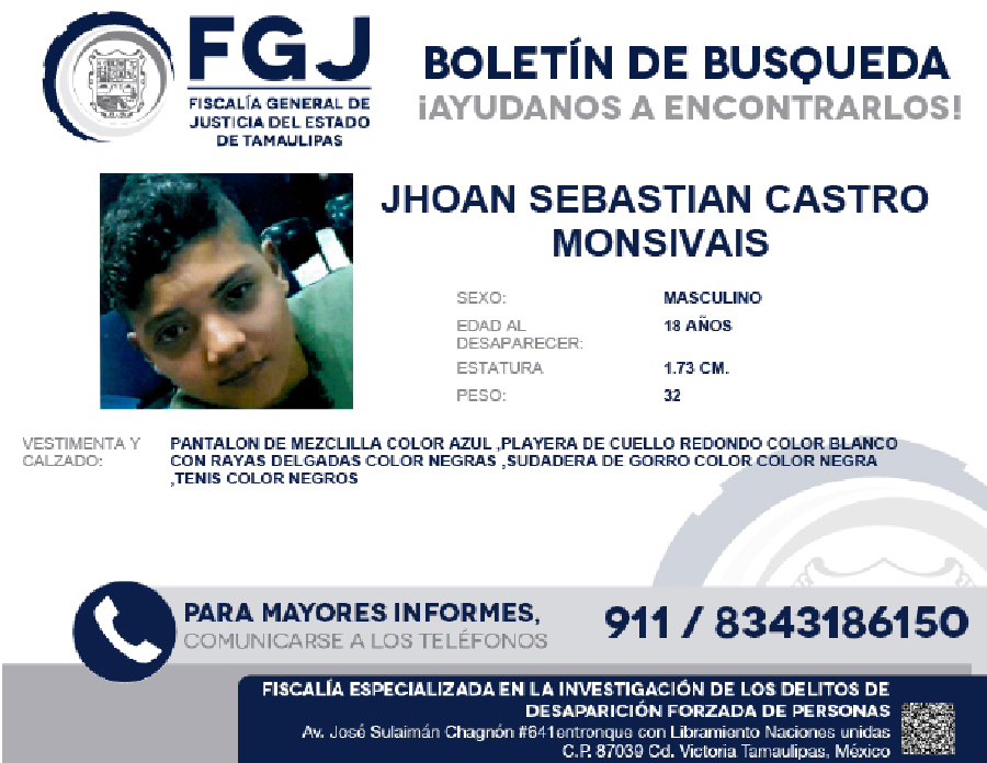 Boletín de Búsqueda Jhoan Sebastian