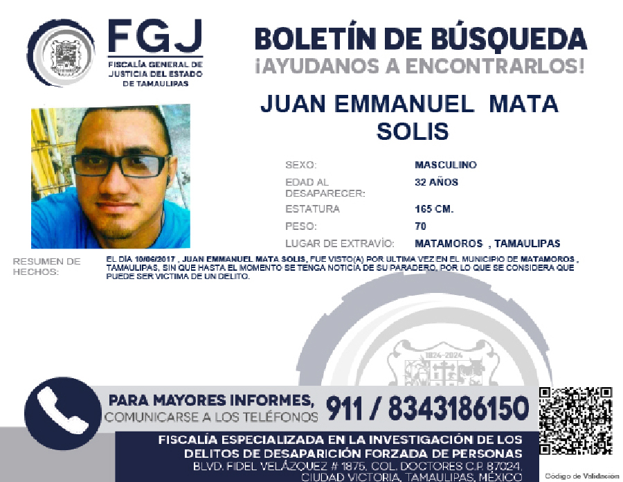 Boletín de Búsqueda Juan Emmanuel