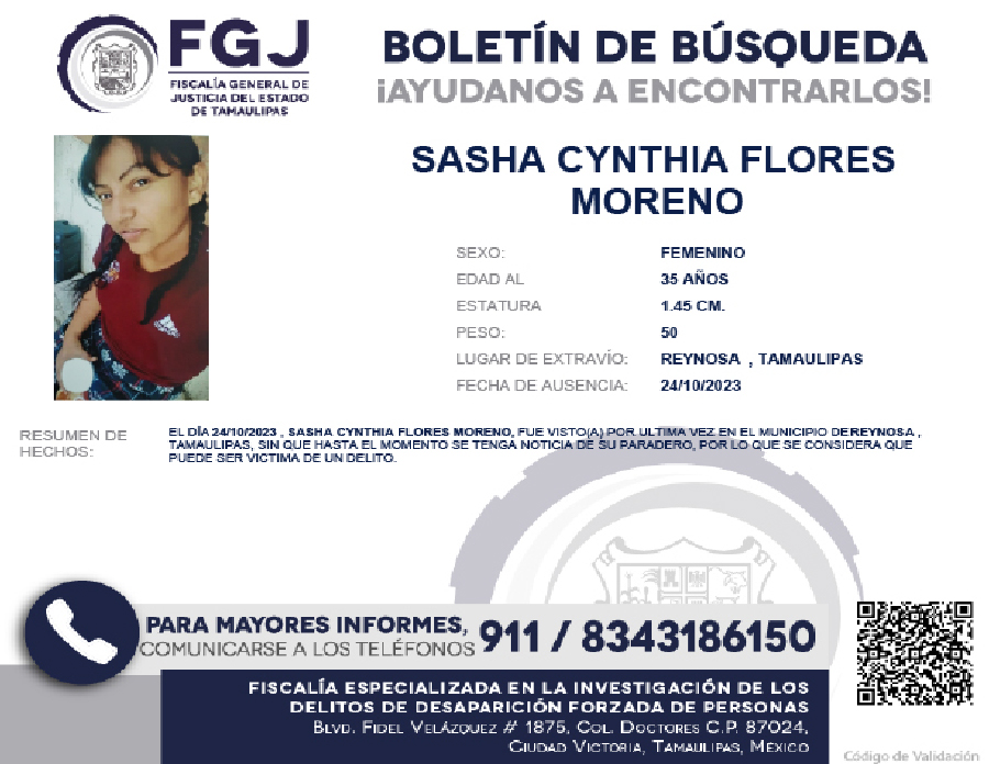 Boletín de Búsqueda Sasha