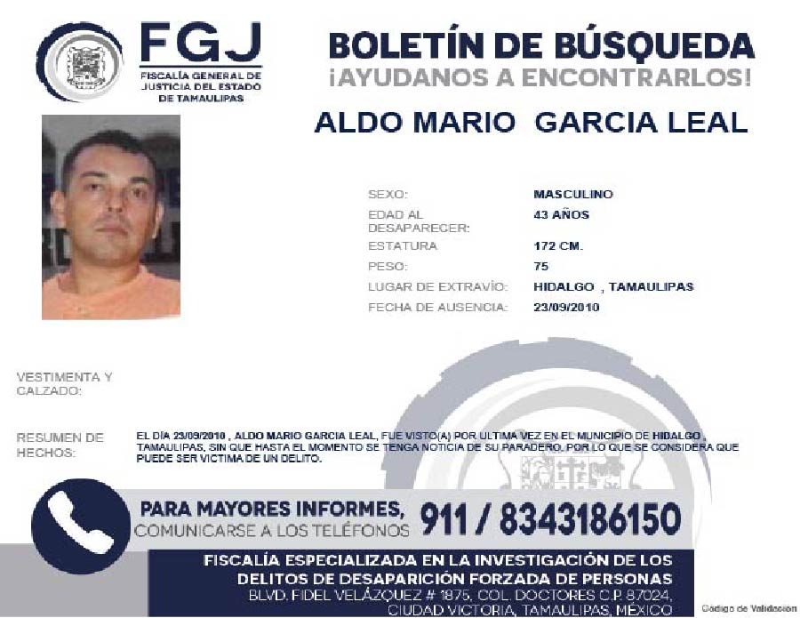 Boletín de Búsqueda Aldo Mario