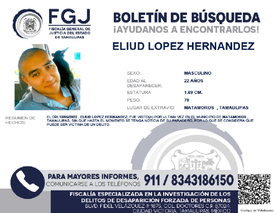 Boletín de Búsqueda Eliud Lope