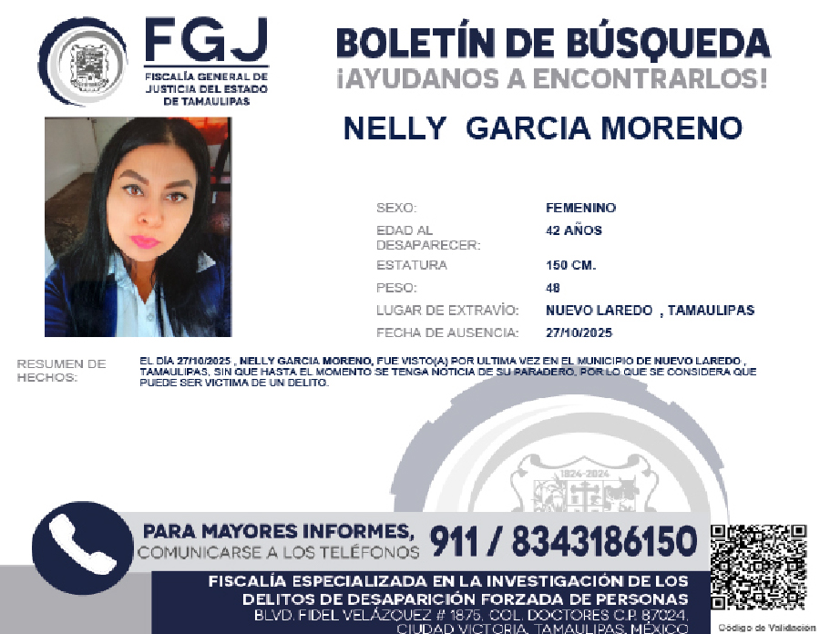 Boletín de Búsqueda Nelly Garcia