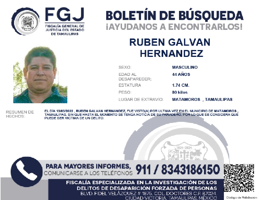 Boletín de Busqueda Ruben Galvan Hernandez