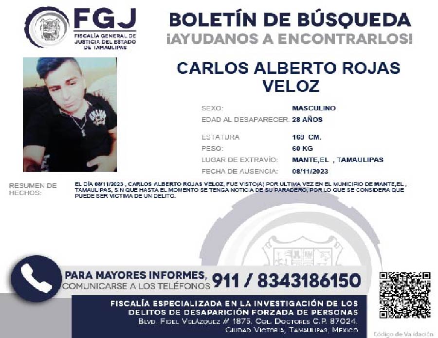 Boletín de Búsqueda Carlos Alberto Rojas