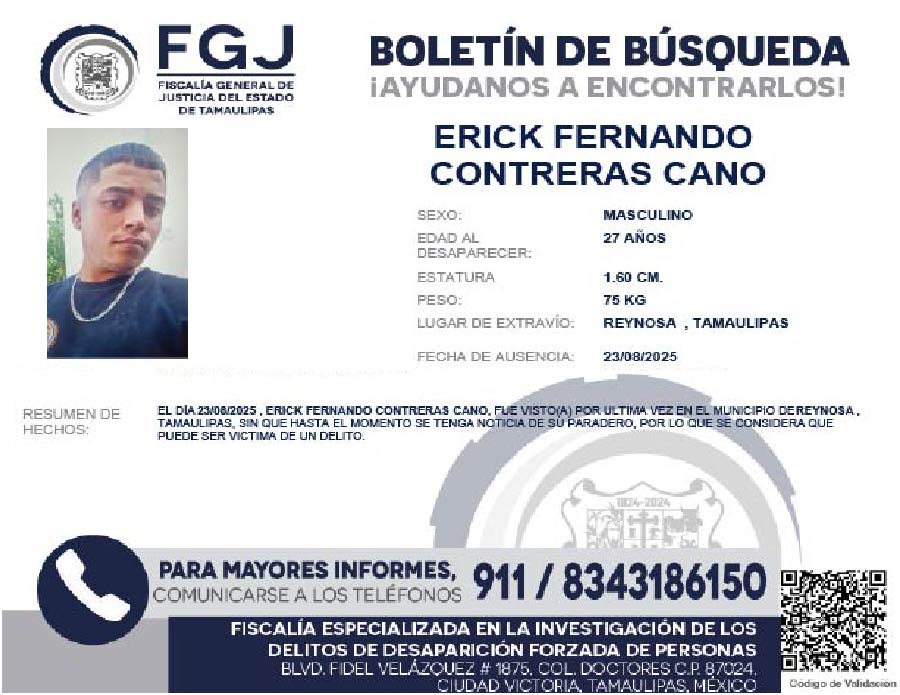 Boletín de Búsqueda Erick Fernando