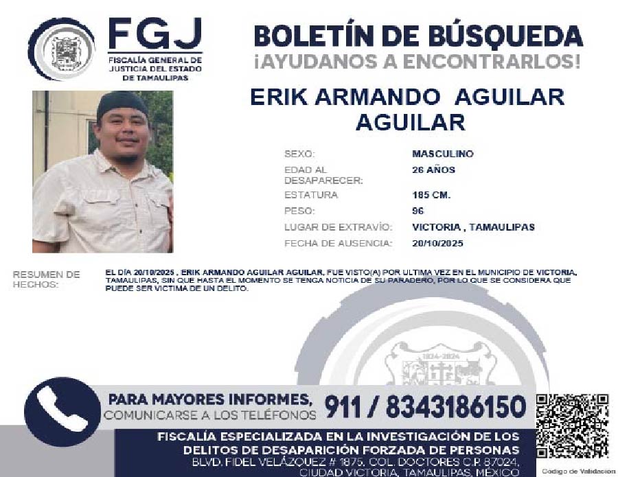 Boletín de Búsqueda Erik Armando