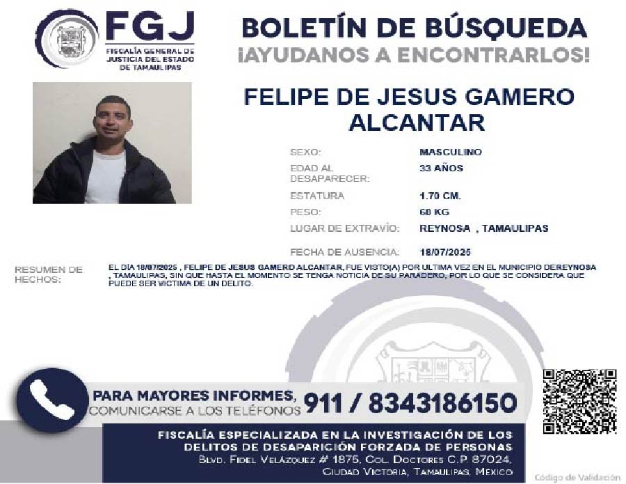 Boletín de Búsqueda Felipe de Jesus Gamero