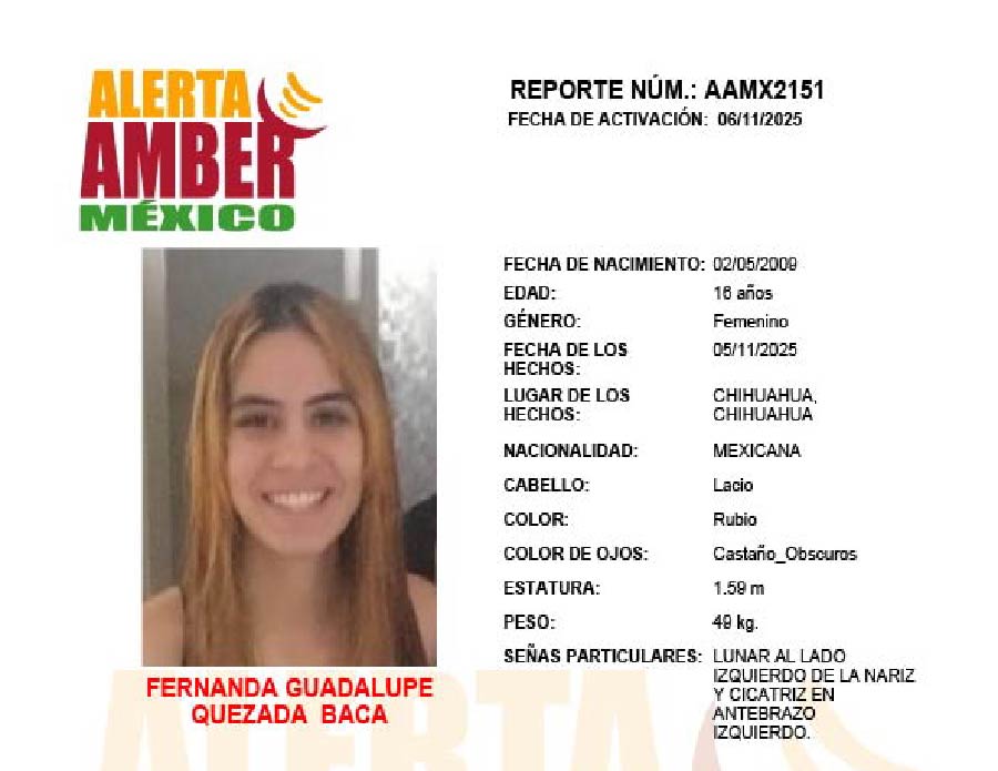 Alerta Amber Fernanda Guadalupe Quezada Baca