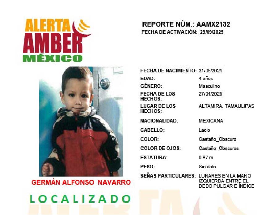 Alerta Amber Germán Alfonso Navarro
