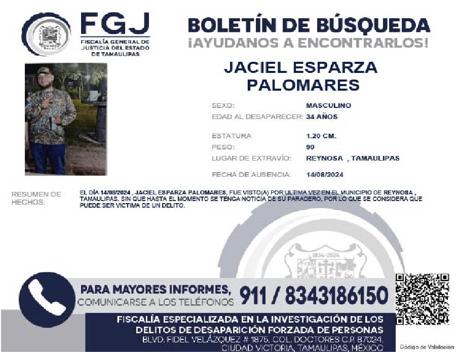 Boletín de Búsqueda Jaciel Esparza
