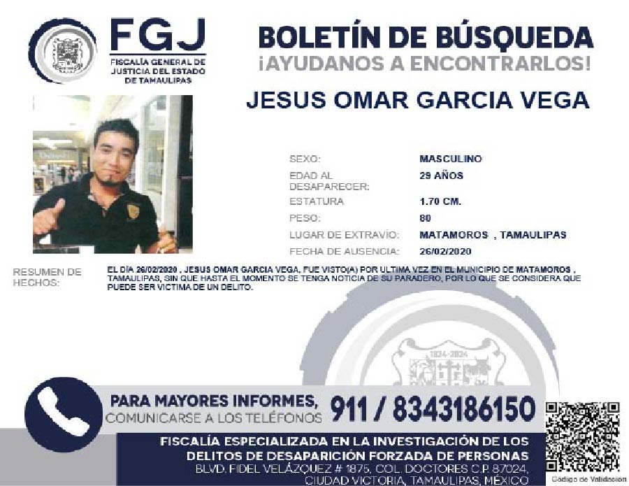 Boletín de Búsqueda Jesus Omar García Vega
