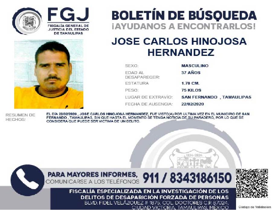 Boletin de Búsqueda Jose Carlos Hinojosa