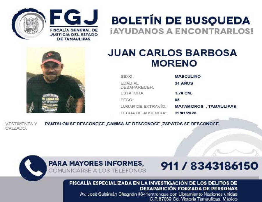 Boletín de Búsqueda Juan Carlos Barbosa