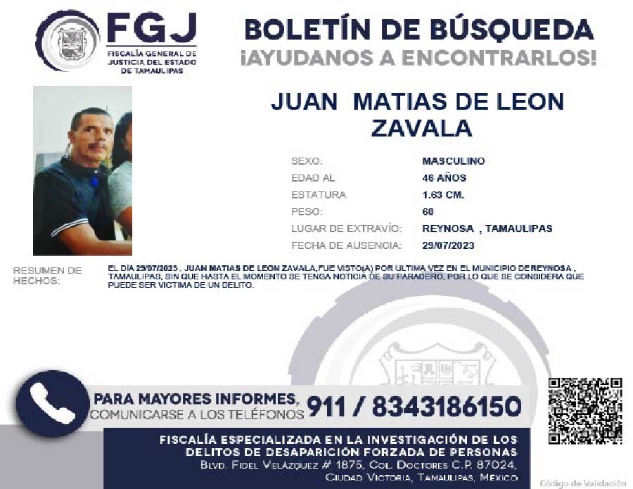 Boletín de Búsqueda Juan Matias