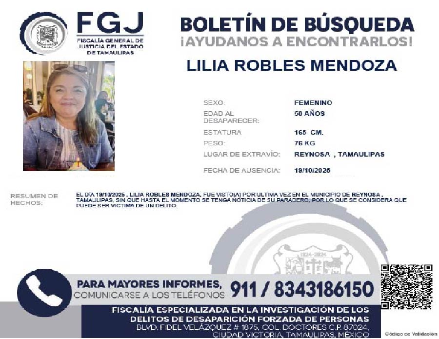 Boletín de Búsqueda Lilia Robles Mendoza