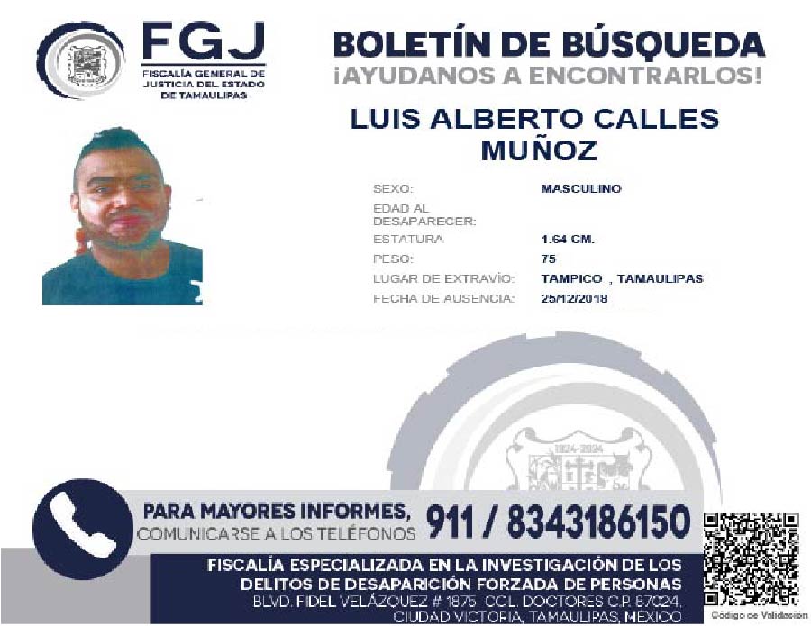 Boletín de Búsqueda Luis Alberto Calles