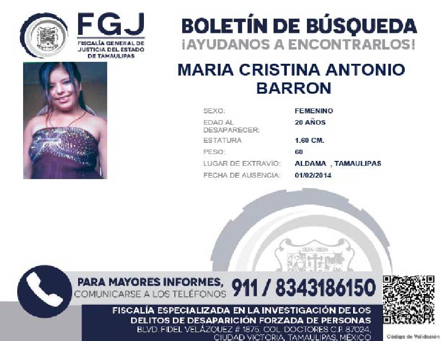 Boletín de Búsqueda Maria Cristina