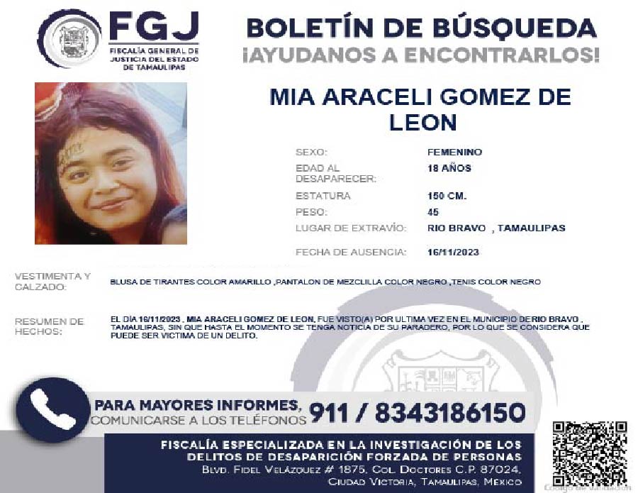 Boletín de Búsqueda Mia Araceli