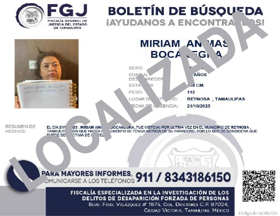 Boletin de Búsqueda Miriam Animas